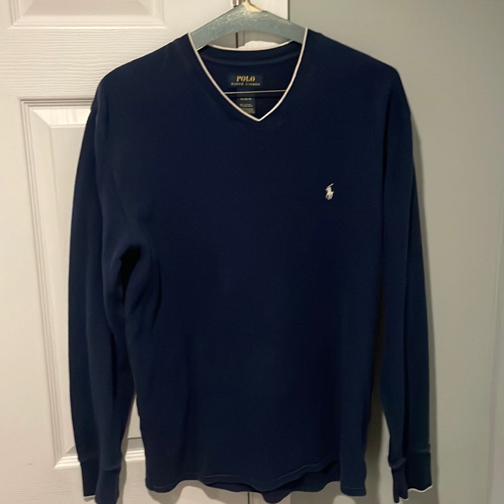 Navy blue polo Ralph Lauren V neck long sleeve sweater